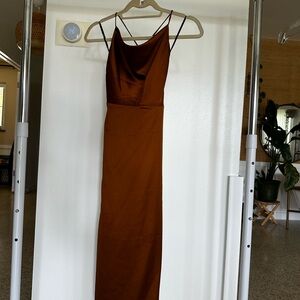 Elegant Brown Spaghetti Strap Dress